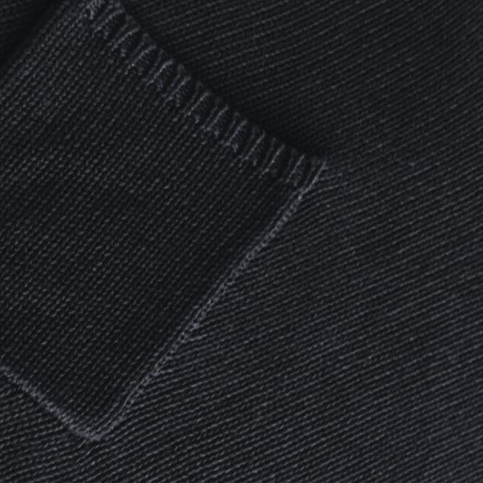 Close-up of carbon black knitted texture with pocket detail